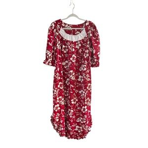 Hilo Hattie Hawaiian Red & White Hibiscus Floral MuMu Dress size Large Vintage